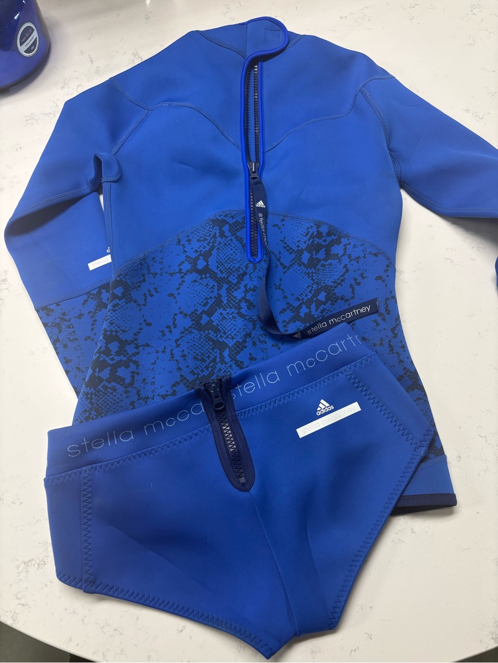 Stella McCartney Royal Blue Neoprene Zip-Up Swim Top long sleeve and bottoms